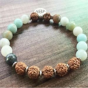 8mm Amazonite Stone Bodhi Seed Mala Yoga Reiki Bracelet 4